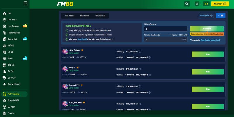 Giới Thiệu FM88 - Nhà Cái Cá Cược Trực Tuyến Uy Tín Top 1 4 Giao dich P2P de nap rut tien rat hieu qua3
